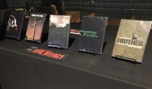Merchandise for sale at Sir NoFace North American Tour in Austin